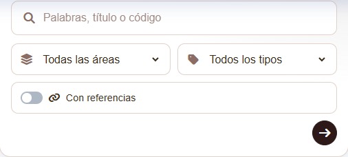 Formulario real del Centro de Conocimiento para buscar y filtrar documentación por área y tipo.